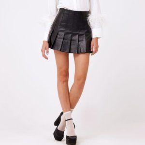 Pleated Leather Mini Skirt